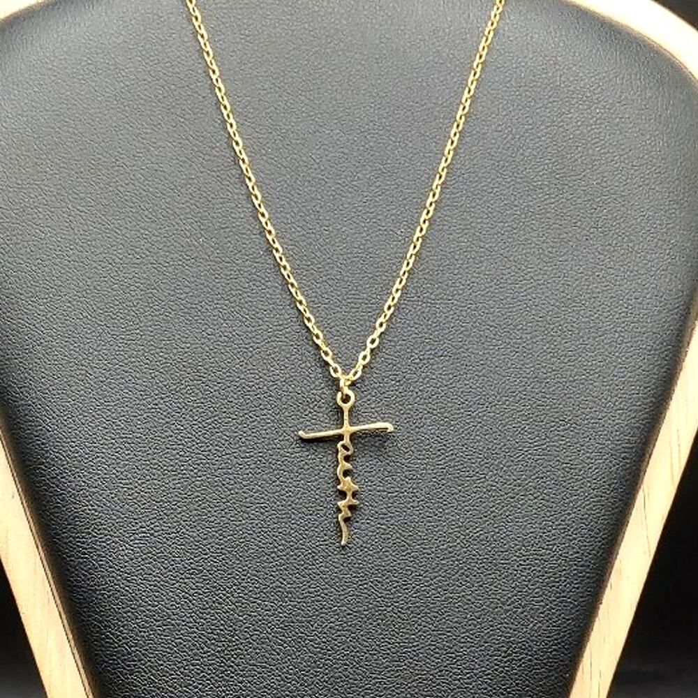 Gold Plated Necklace w/ Small Faith Cross Pendant Anniversary Birthday Gift